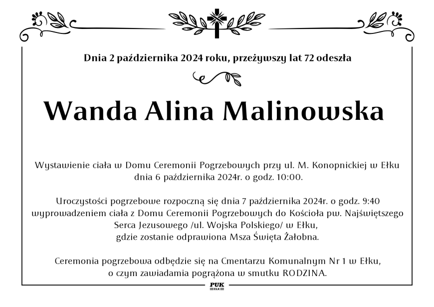 Wanda Alina Malinowska  - nekrolog